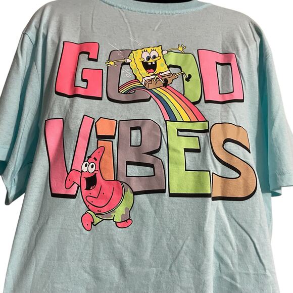 SpongeBob SquarePants BFF GOOD VIBES Womens Size XXL (20) Aqua Blue T-Shirt - Picture 7 of 10